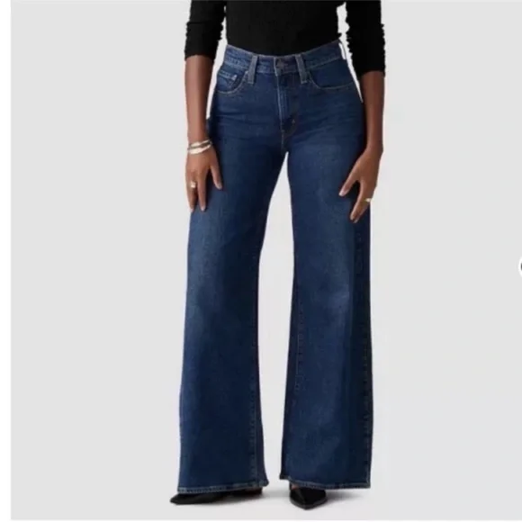 LEVIS Jeans Wide Leg NWT High Rise 728 Premium Woodstock Dark Wash Blue Size 27 - Picture 2 of 16